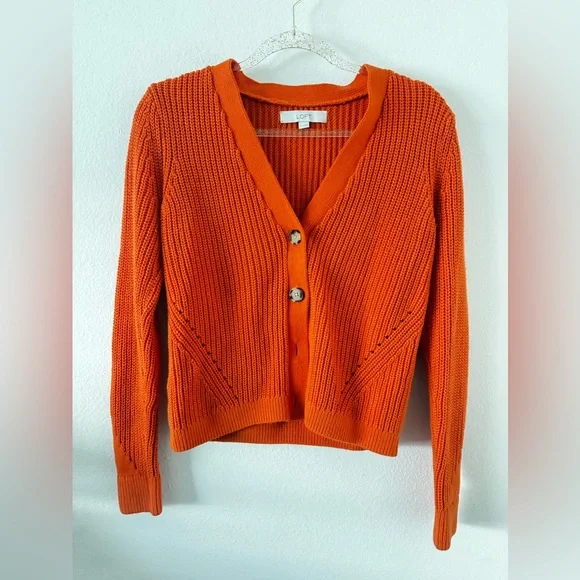 LOFT Vibrant Orange Women's Cardigan - Picture 1 of 6